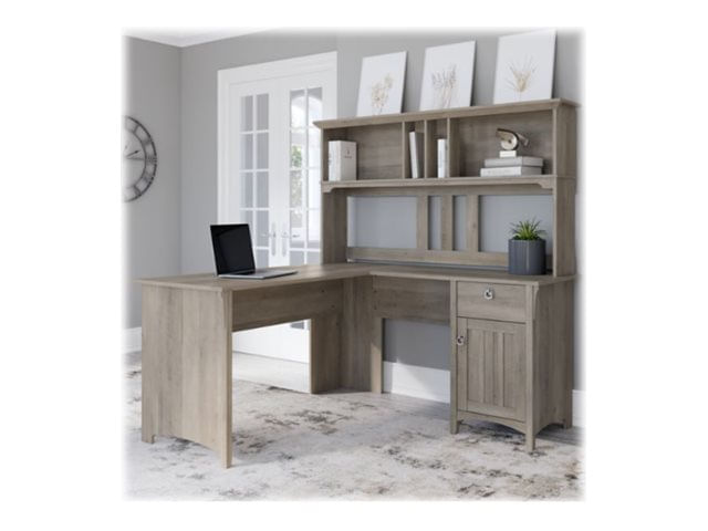 Bush Furniture Salinas 60W LShaped Desk With Hutch Driftwood Gray Standard Delivery