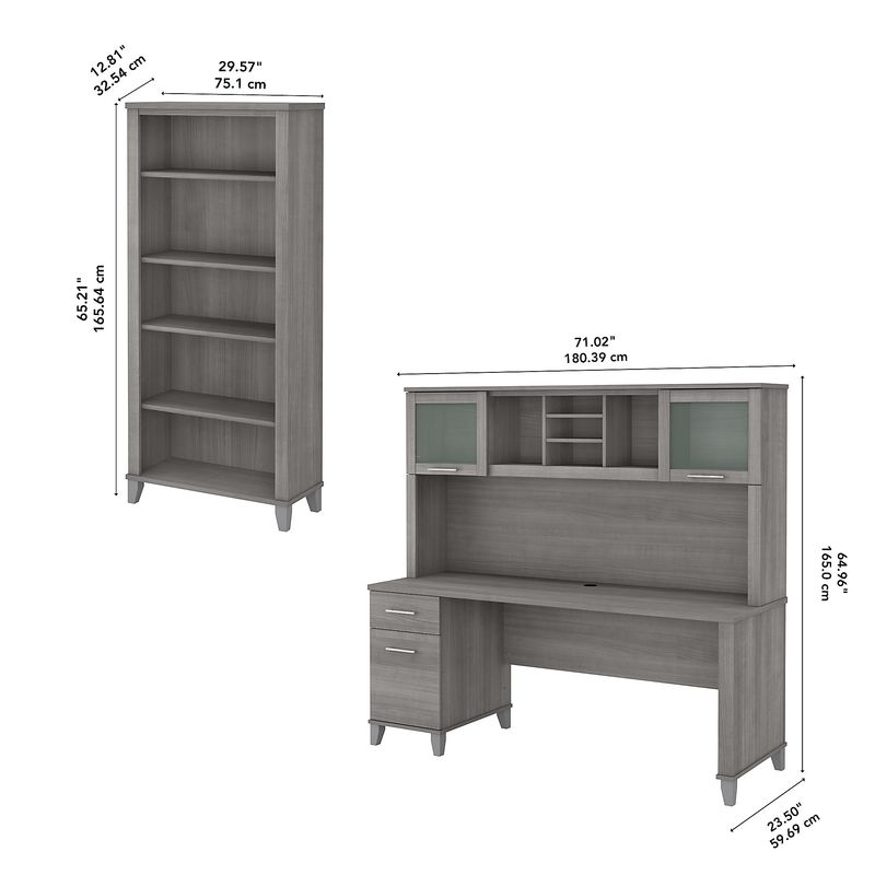 Bush Business Furniture Somerset 72W Office Computer Desk With Hutch And 5Shelf Bookcase Platinum Gray Standard Delivery