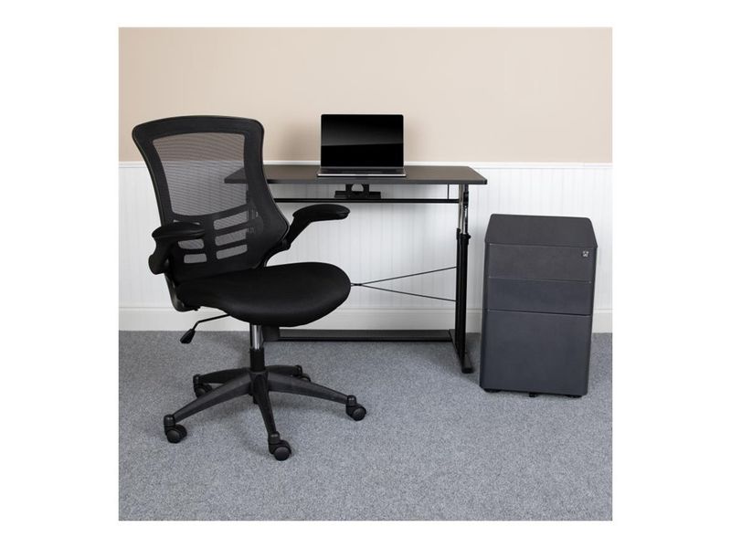 Flash Furniture Work From Home DeskChair Set With Adjustable Computer Desk Ergonomic Mesh ChairMobile Filing Cabinet Black BLNNAN21CPX5LBK