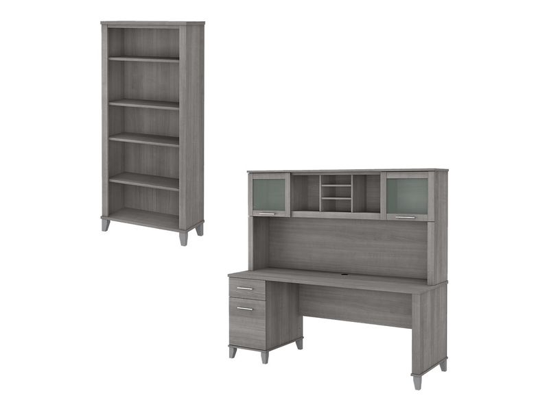 Bush Business Furniture Somerset 72W Office Computer Desk With Hutch And 5Shelf Bookcase Platinum Gray Standard Delivery