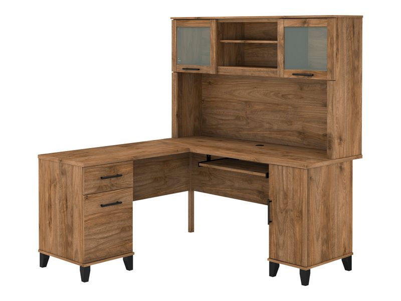 Bush Business Furniture Somerset 60W LShaped Corner Desk With Hutch Fresh Walnut Standard Delivery