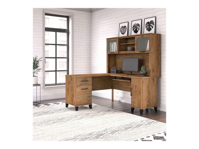Bush Business Furniture Somerset 60W LShaped Corner Desk With Hutch Fresh Walnut Standard Delivery