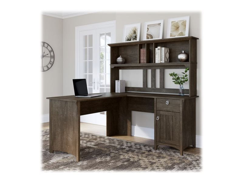 Bush Furniture Salinas 60W LShaped Desk With Hutch Ash Brown Standard Delivery