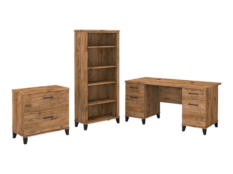 Bush Business Furniture Somerset 60W Office Computer Desk With Lateral File Cabinet And 5Shelf Bookcase Fresh Walnut Standard Delivery