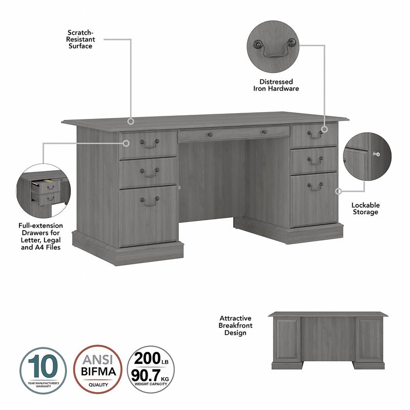 Bush Business Furniture Saratoga 66W Executive Computer Desk With File Cabinet And 5Shelf Bookcase Set Modern Gray Standard Delivery
