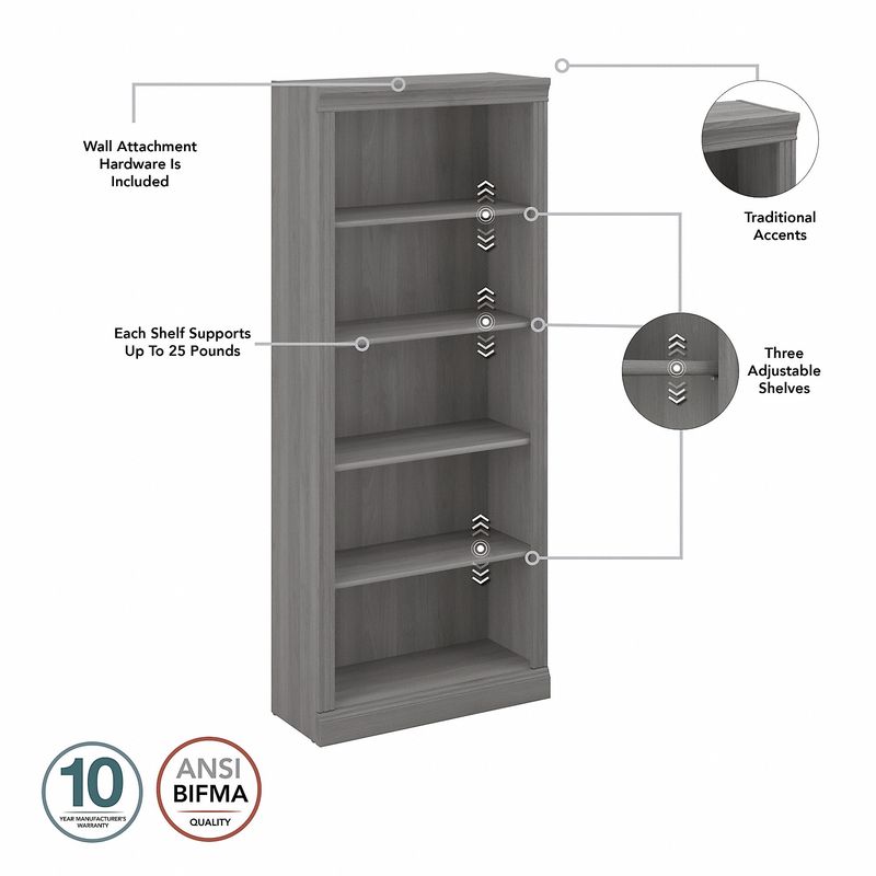 Bush Business Furniture Saratoga 66W Executive Computer Desk With File Cabinet And 5Shelf Bookcase Set Modern Gray Standard Delivery