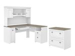 Bush Business Furniture Fairview 60W LShaped Corner Desk With Hutch And Lateral File Cabinet Shiplap GrayPure White Standard Delivery