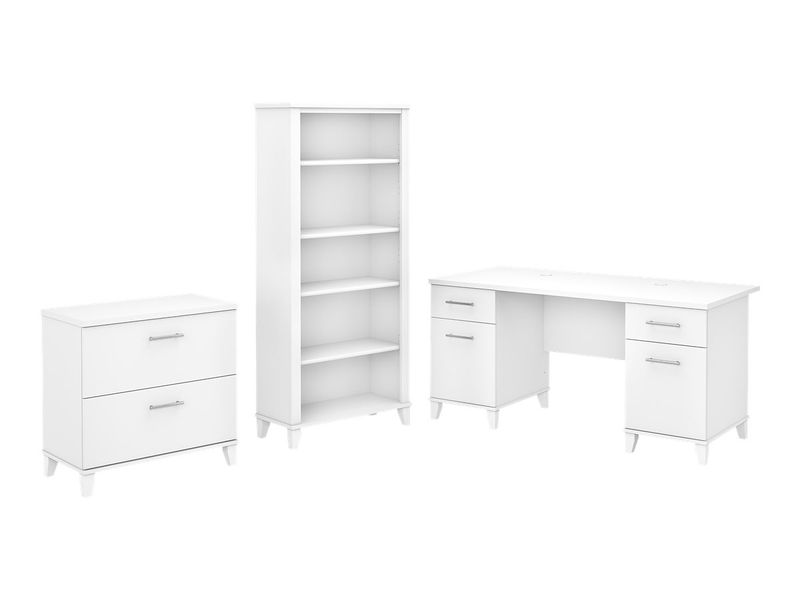 Bush Furniture 60W Office Computer Desk With Lateral File Cabinet And 5Shelf Bookcase White Standard Delivery