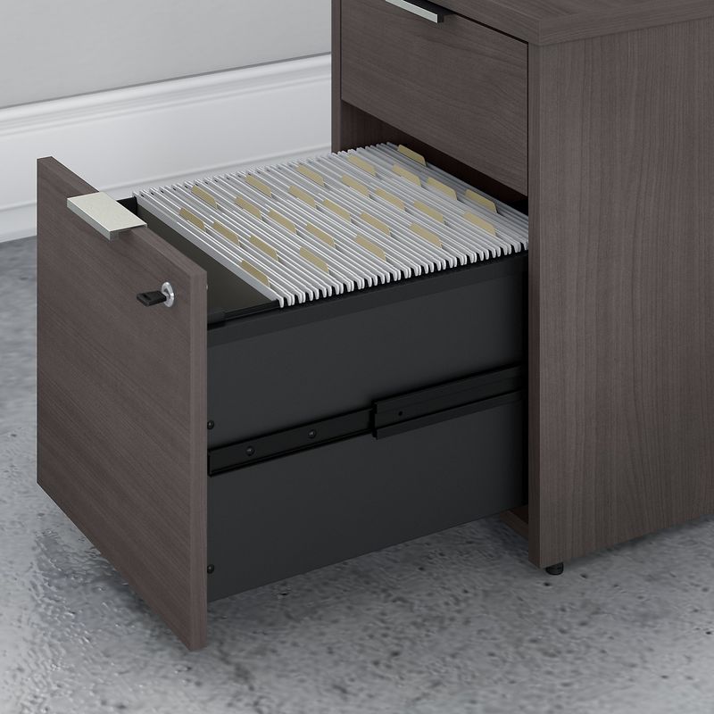 Bush Business Furniture Jamestown 72W LShaped Corner Desk With Lateral File Cabinet And 5Shelf Bookcase Storm Gray Standard Delivery