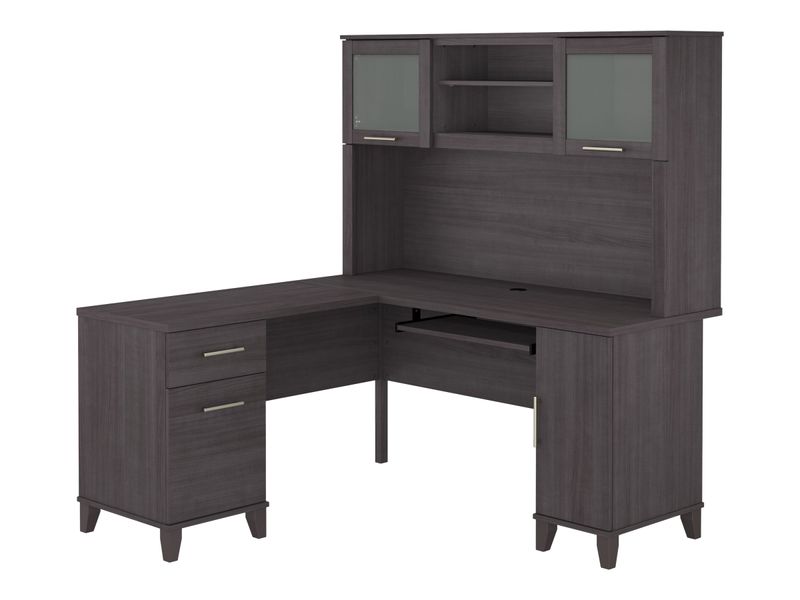 Bush Business Furniture Somerset 60W LShaped Corner Desk With Hutch Storm Gray Standard Delivery