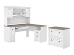 Bush Business Furniture Fairview 60W LShaped Corner Desk With Hutch And Lateral File Cabinet Shiplap GrayPure White Standard Delivery