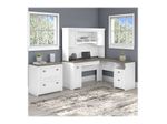 Bush Business Furniture Fairview 60W LShaped Corner Desk With Hutch And Lateral File Cabinet Shiplap GrayPure White Standard Delivery