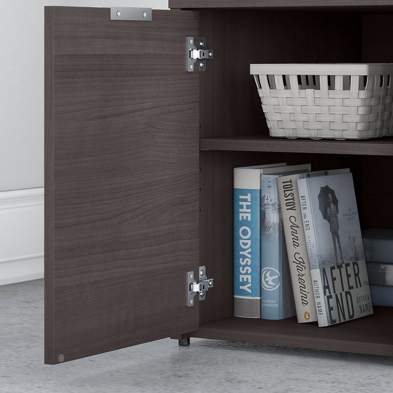 Bush Business Furniture Jamestown 72W LShaped Corner Desk With Lateral File Cabinet And 5Shelf Bookcase Storm Gray Standard Delivery