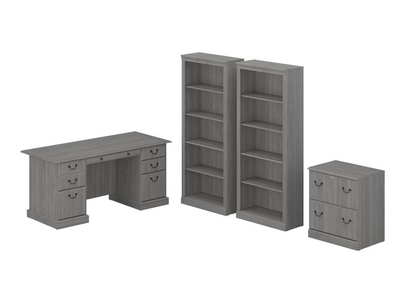 Bush Business Furniture Saratoga 66W Executive Computer Desk With File Cabinet And 5Shelf Bookcase Set Modern Gray Standard Delivery