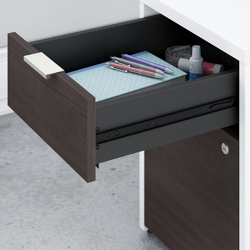 Bush Business Furniture Jamestown 72W LShaped Corner Desk With Lateral File Cabinet And 5Shelf Bookcase Storm GrayWhite Standard Delivery