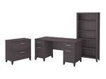 Bush Business Furniture Somerset 60W Office Computer Desk With Lateral File Cabinet And 5Shelf Bookcase Storm Gray Standard Delivery