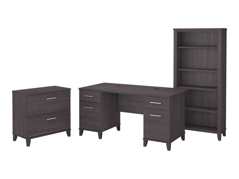 Bush Business Furniture Somerset 60W Office Computer Desk With Lateral File Cabinet And 5Shelf Bookcase Storm Gray Standard Delivery