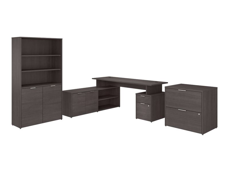 Bush Business Furniture Jamestown 72W LShaped Corner Desk With Lateral File Cabinet And 5Shelf Bookcase Storm Gray Standard Delivery