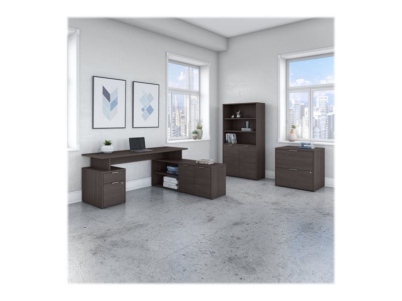 Bush Business Furniture Jamestown 72W LShaped Corner Desk With Lateral File Cabinet And 5Shelf Bookcase Storm Gray Standard Delivery