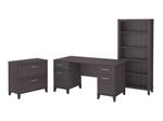 Bush Business Furniture Somerset 60W Office Computer Desk With Lateral File Cabinet And 5Shelf Bookcase Storm Gray Standard Delivery