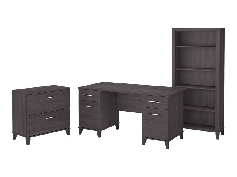 Bush Business Furniture Somerset 60W Office Computer Desk With Lateral File Cabinet And 5Shelf Bookcase Storm Gray Standard Delivery