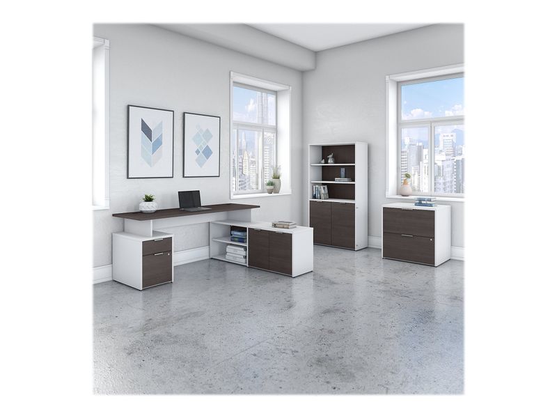 Bush Business Furniture Jamestown 72W LShaped Corner Desk With Lateral File Cabinet And 5Shelf Bookcase Storm GrayWhite Standard Delivery