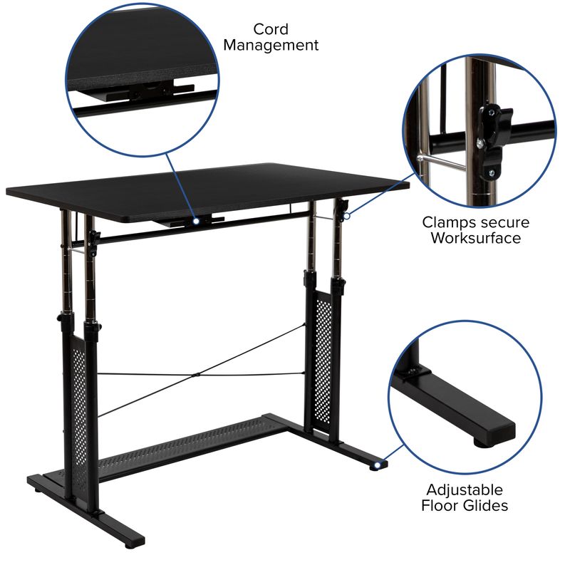 Flash Furniture 40W HeightAdjustable SitToStand Home Office Desk Black