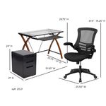 Flash Furniture Work From Home Desk And Chair Set With Glass Desk Ergonomic Mesh Office Chair And Filing Cabinet Black BLNNAN28APX5BK