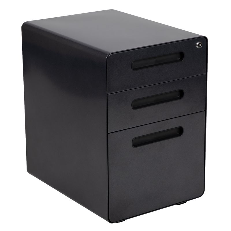 Flash Furniture Work From Home Desk And Chair Set With Glass Desk Ergonomic Mesh Office Chair And Filing Cabinet Black BLNNAN28APX5BK