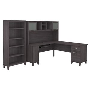 Bush Furniture Somerset 72"W L-Shaped Desk With Hutch And 5-Shelf Bookcase