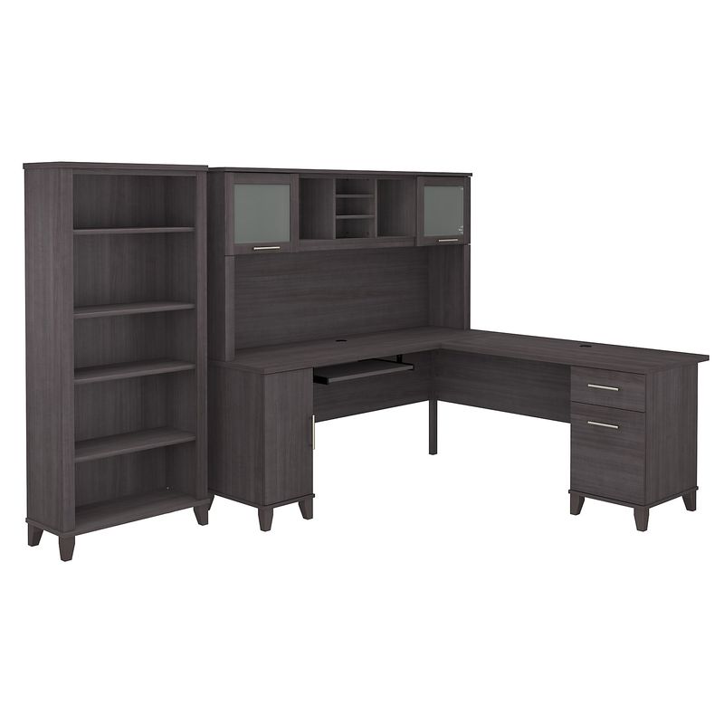 Bush Furniture Somerset 72W LShaped Desk With Hutch And 5Shelf Bookcase Storm Gray Standard Delivery