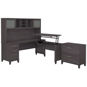 Bush Furniture Somerset 72"W 3-Position Sit-To-Stand L-Shaped Desk With Hutch And File Cabinet