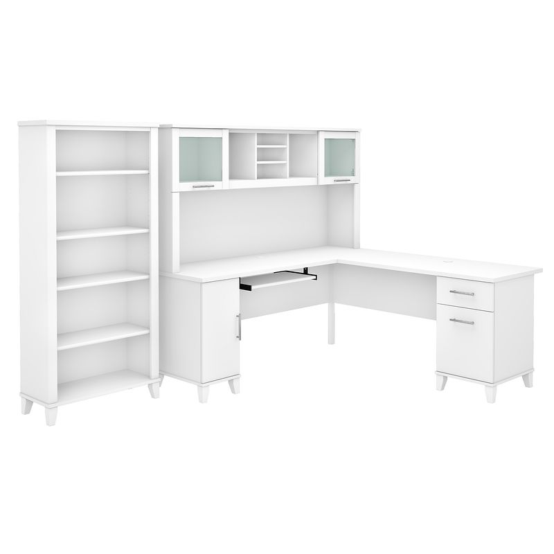 Bush Furniture Somerset 72W LShaped Desk With Hutch And 5Shelf Bookcase White Standard Delivery