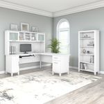 Bush Furniture Somerset 72W LShaped Desk With Hutch And 5Shelf Bookcase White Standard Delivery