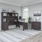 Bush Furniture Somerset 72W 3Position SitToStand LShaped Desk With Hutch And File Cabinet Storm Gray Standard Delivery