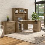 Bush Furniture Cabot 60W LShaped Computer Desk With Hutch And Lateral File Cabinet Reclaimed Pine Standard Delivery