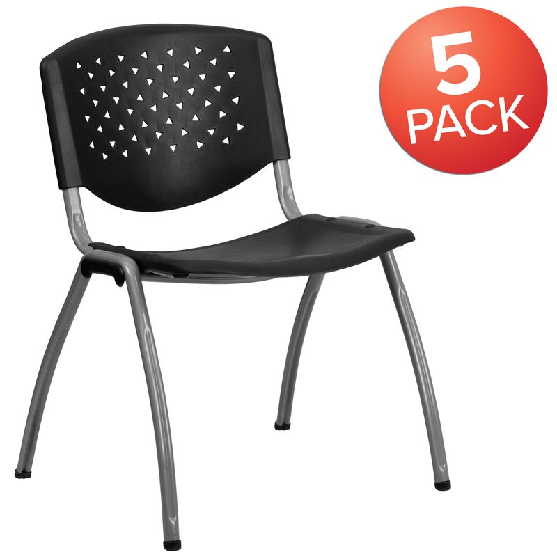 Flash Furniture HERCULES Series Plastic Stack Chairs Black Set Of 5 Chairs