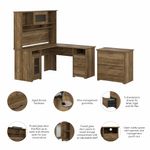 Bush Furniture Cabot 60W LShaped Computer Desk With Hutch And Lateral File Cabinet Reclaimed Pine Standard Delivery