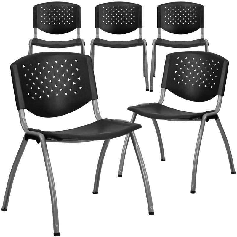 Flash Furniture HERCULES Series Plastic Stack Chairs Black Set Of 5 Chairs