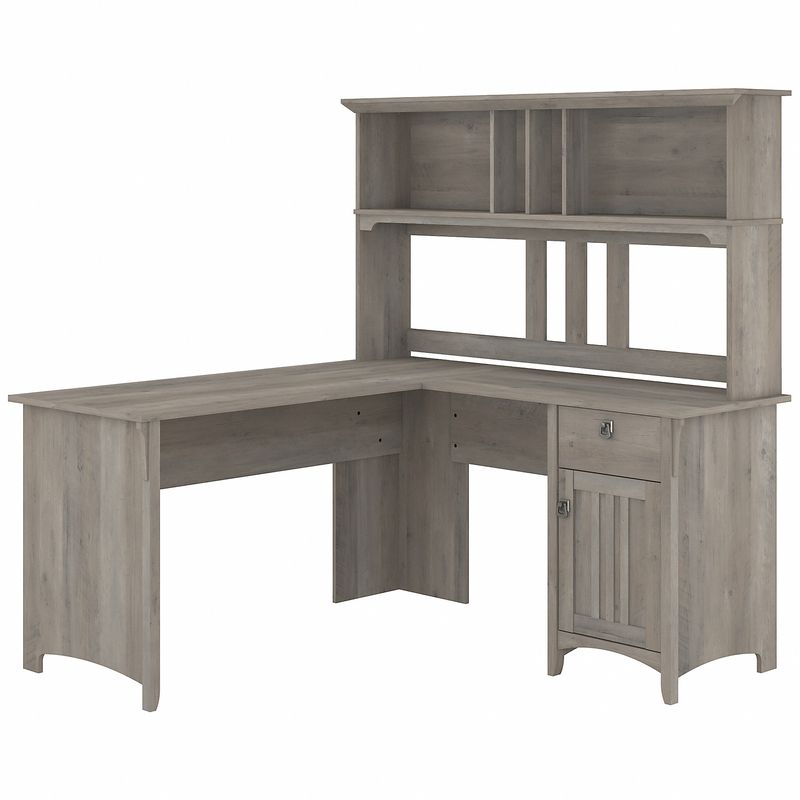 Bush Furniture Salinas 60W LShaped Desk With Hutch Driftwood Gray Standard Delivery