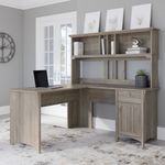 Bush Furniture Salinas 60W LShaped Desk With Hutch Driftwood Gray Standard Delivery