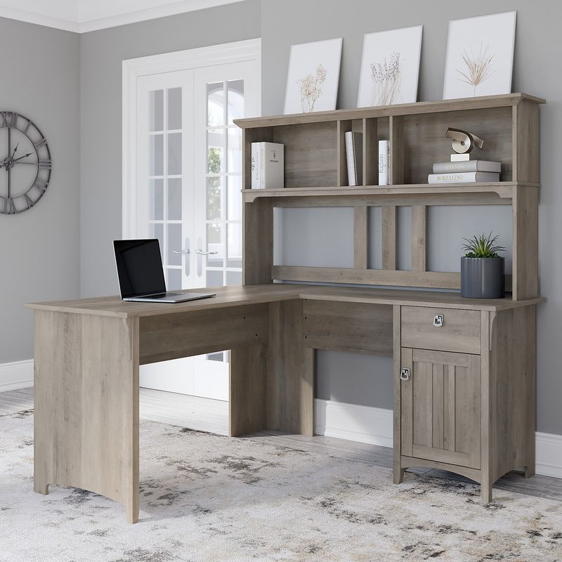 Bush Furniture Salinas 60W LShaped Desk With Hutch Driftwood Gray Standard Delivery