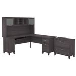 Bush Furniture Somerset 72W LShaped Desk With Hutch And Lateral File Cabinet Storm Gray Standard Delivery