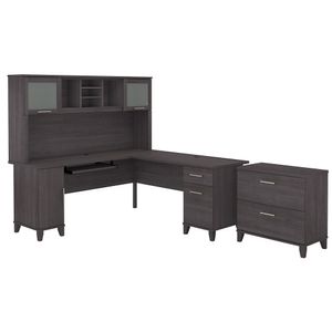 Bush Furniture Somerset 72"W L-Shaped Desk With Hutch And Lateral File Cabinet