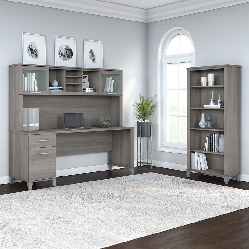 Bush Business Furniture Somerset 72W Office Computer Desk With Hutch And 5Shelf Bookcase Platinum Gray Standard Delivery