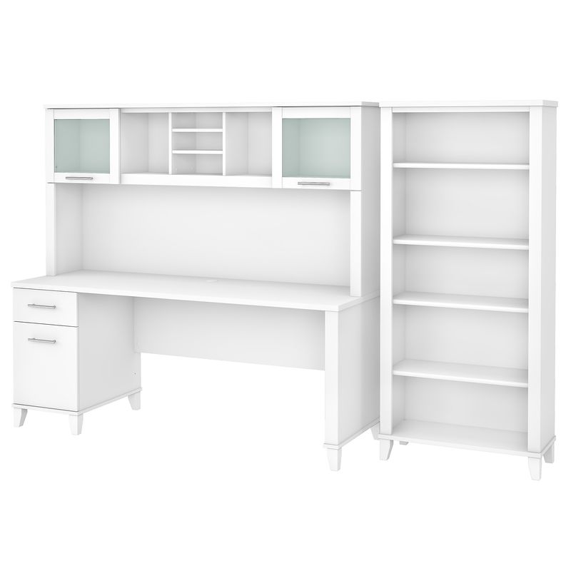 Bush Business Furniture Somerset 72W Office Computer Desk With Hutch And 5Shelf Bookcase White Standard Delivery
