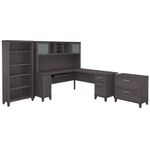 Bush Furniture Somerset 72W LShaped Desk With Hutch Lateral File Cabinet And Bookcase Storm Gray Standard Delivery