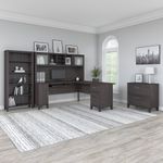 Bush Furniture Somerset 72W LShaped Desk With Hutch Lateral File Cabinet And Bookcase Storm Gray Standard Delivery