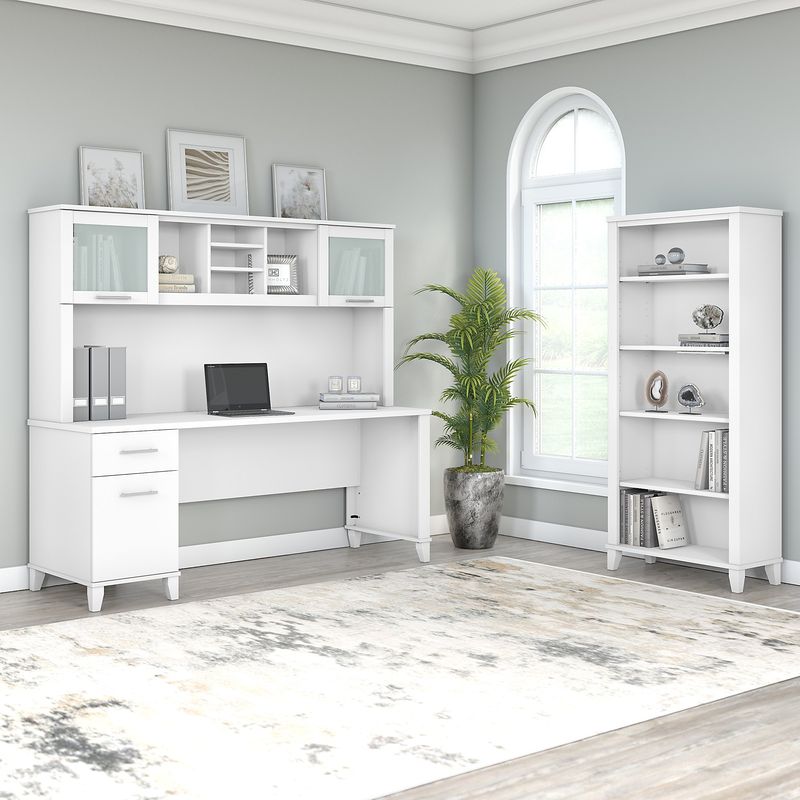 Bush Business Furniture Somerset 72W Office Computer Desk With Hutch And 5Shelf Bookcase White Standard Delivery
