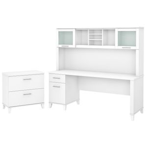 Bush Business Furniture Somerset 72"W Office Computer Desk With Hutch And Lateral File Cabinet